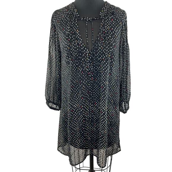 Patterson J. Kincaid Black 3/4 Sleeve Tie Neck Dot Print Women's Blouse Size M - Picture 1 of 11